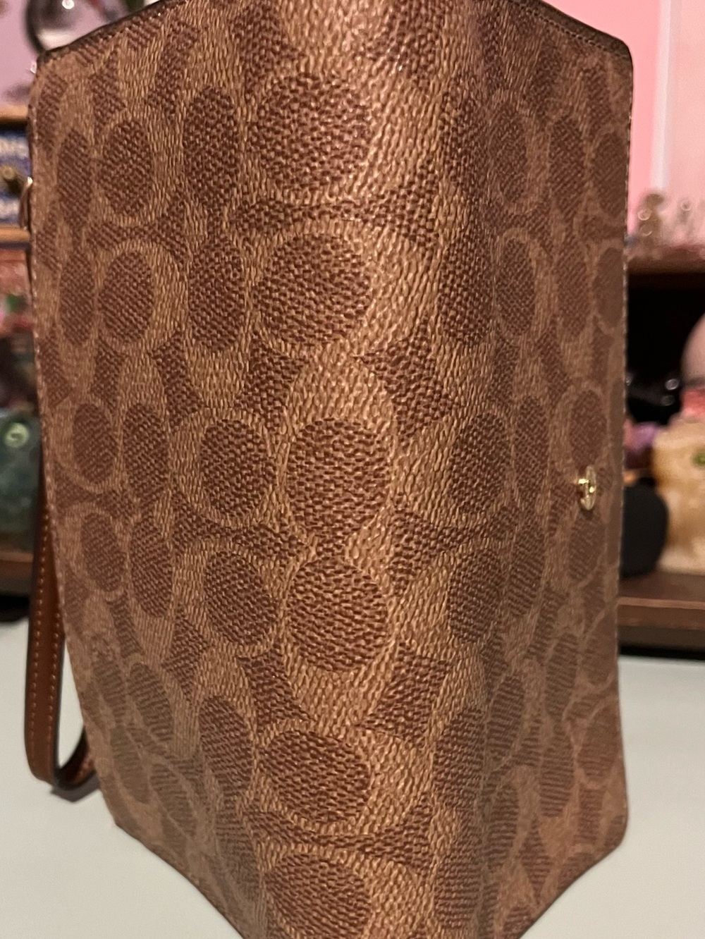 COACH Brown Leather Card Holder with Logo Detail